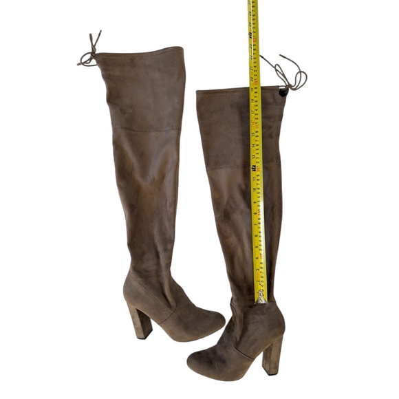 Suede Over the Knee High Boots Block Heel Taupe Modern Parisian Chic Boho 7.5 - Picture 8 of 12